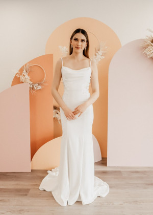 Cowl Neck Ivory 3D Floral Lace Satin Timeless Wedding Dress